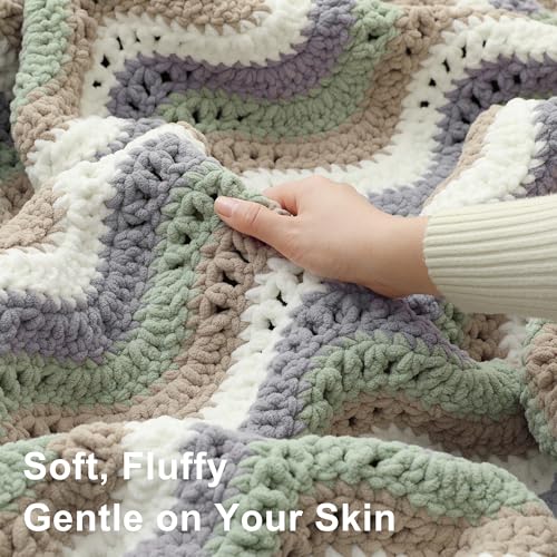 #6 Super Bulky Blanket Yarn for Crocheting - 4 Skeins(Each 10.5oz/300g, 220yds/201m), Chunky Chenille Thick Plush Big Soft Yarn for Crocheting Knitting Blankets, Smoky Green - color: Smoky Green