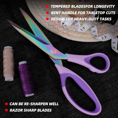 Titanium Coating Sewing Scissors Bundle, Professional Fabric Scissors Set, Ultra-Sharp Stainless Steel Blades, Ergonomic Handle, Great for Tailor, Embroidery, Craft (Colorful) - color: Colorful