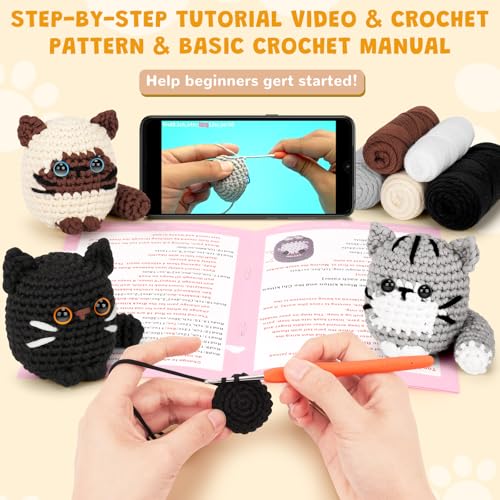 Crochet Kit for Beginners, Cat Crochet Kit for Adults Beginner | Complete DIY Crochet Starter Kit with Step-by-Step Video Tutorials, Easy Knitting Kit Cat Crochet Gifts - color: Kitty Friend