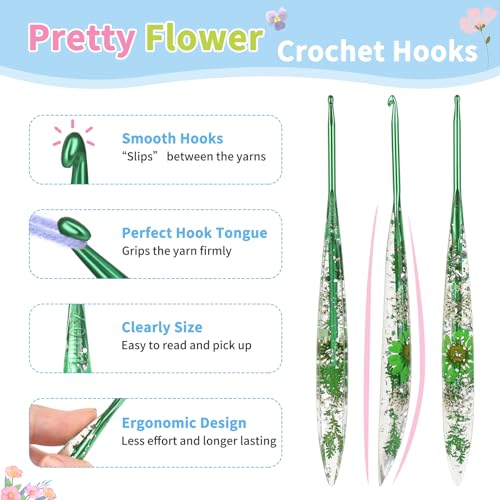 Coopay Crochet Hook, 4mm Ergonomic Crochet Hook with Floral Plastic Grips | Long Crochet Needles for Crocheting,Stylish and Unique, Ideal for Crocheting Blankets, Dolls, Shawls, Hats, Scarves (G-4.0mm) - size: G-4.0mm
