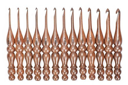 Wooden Crochet Hooks Set of 13 for Arthritic Hands | Ergonomic Soft Grip Handcrafted Knitting Needle for Crocheting and Knitting (Brown (Crochet - 1)) - color: Brown (Crochet - 1)