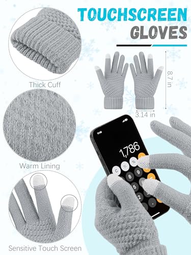LOROME Winter Beanie Hat Scarf Gloves, Warm Fleece Knit Neck Scarf Set Gift | Hats Gloves Scarf Set, Touchscreen Gloves, Universal Size Neck Scarf Set Winter Gifts for Unisex Adult Winter Wear - color: Light Gray