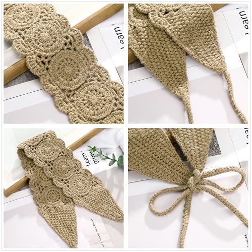CHLINS Headband, 3PCS Crochet Hairband for Women - Floral Elastic Handmade Head Wrap Bohemian knit Headband for Women and Girls (Purple, Beige, Light coffee) | Floral Elastic Hippie Daisy Handmade Bohemian Crocheted Hairband Non Slip Knitted Head Wrap Sca