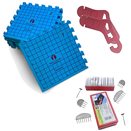 Red Suricata Knit Blocking Bundle (Inches Grid) | Extra Thick Blocking Mats for Knitting & Curved Knit Blocking Comb Set & Adjustable Sock Blockers - All in one Storage Bag - size: Inches grid