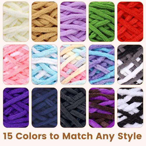 Super Bulky Chenille Yarn for Crocheting – 4 Pack of 100g/3.5oz, CYC #6 Super Bulky Weight Rope-Like Chunky Yarn, Fuzzy Matte Thick for Crocheting Blankets, Bags & Rugs (Cream White) - color: Cream White
