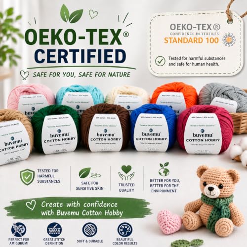 Cotton Hobby Yarn for Amigurumi Crochet & Knitting (Fuchsia) | 1.76 oz (50g) / 180 yds, 60% Cotton 40% Acrylic Blend Yarn, Soft Lightweight Baby Yarn, Punch Needle Projects - color: Fuchsia, size: 1 BALL