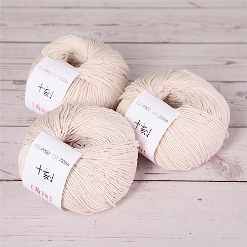 Fine Weight Knitted and Crocheted Cotton Yarn, 100% Long Staple Cotton Yarn, Baby Sports, 2 Packages of 100g/3.52oz (Per Skein 50g/162yards)-Milk Tea White - color: PM02-Milk Tea White