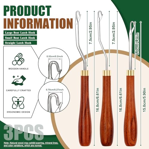 BALDCC Latch Hook Tools, 3 Sizes Wooden Latch Hook for Hair, Rug Crochet | Large & Small Size Wooden Bent Latch Hooks, Rug Hook, Crochet Needles for Hair, Rug Making and Crochet Crafts (Type 2) - color: Type 2, size: 3 Sizes Latch Hook