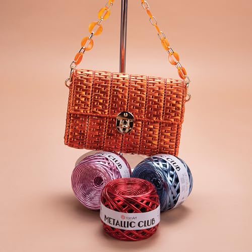YarnArt Metallic Club Super Bulky T-Shirt 100% Polyester 6.35 oz / 180 gr, 60 yrds / 55 Meters, Shiny Colors, Handbag, Rug, Chic Night, Crochet Bag (8114) - color: 8114
