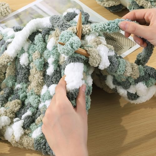 Maboozo Tie Dye Chunky Yarn 8 Pack, Grey, Green, White Fluffy Jumbo Chenille, Soft Plush Bulky, Giant Thick Fuzzy Yarn for Crocheting, Hand Knitting or Arm Knitting (26 yds, 7.5 oz Each) - color: Grey,Green,White,Khaki
