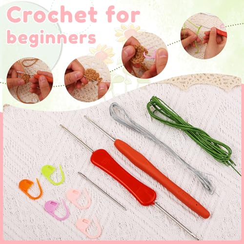 Crochet Kit, Tulip and Sunflower Crochet Kit for Beginners, Knitting Kit | Beginner Crochet Kit, Crochet Flower Kit with Step-By-Step Video Tutorials, Beginner Crochet Kit for Adults - color: Sunflower&Tulip
