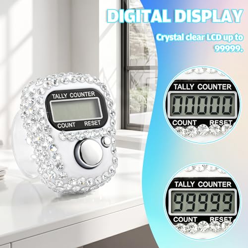 12 Pack Rhinestones Finger Counter, Clicker Counter with 5-Digit Display | 12 Colors Tally Counter Clickers for Running, Golf, Knitting & Inventory, Resettable Electronic Clicker for Daily Use