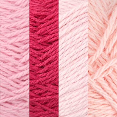 JubileeYarn Cotton Select Yarn - 50g/Skein Sport Weight - Shades of Pink - 4 Skeins - color: Shades of Pink, size: 4 Skeins
