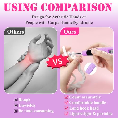 18 Size Counting Crochet Hooks Set Digital with Light up Crochet Hooks Set Ergonomic Soft Grip,Lighted Crochet Hook for Stitch & Row Counting - size: 18size Counting Crochet