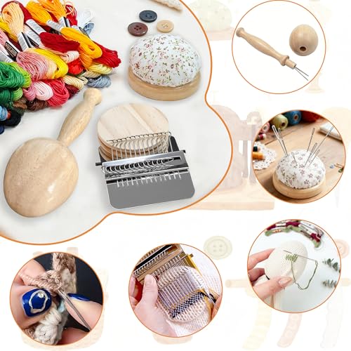 Mini Darning Loom,Egg Knitting Patch Kit with 14 Hooks Small Weaving Loom 13 Pcs Large Eye Needles 50 Color Threads for Handcraft DIY Weaving Repair Tool Darning Kit for Beginners Mending Jeans Socks - color: Egg-14 Hook