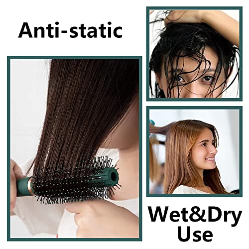 4 Pcs Hair Brush Gifts Set for Women,Detangling Hairbrush for Women and Kids,Flexible Soft Pin Bristles for Long Thick Curly Wavy Dry Damaged Hair - color: Forest Green