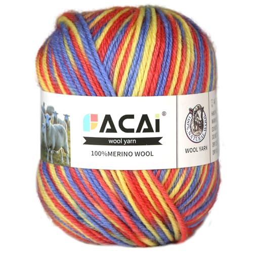 Facai Merino Wool Yarn Sock Yarn - 100% Pure Merino Wool Roving for Knitting, 1-Ball Set, 3.5oz (240 Yards), Worsted Weight (1, Red, Yellow Blue) - color: Red, Yellow Blue