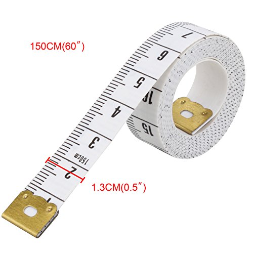 Wisdompro 2 Pack 60" Soft Tape Measure for Sewing, Body Measuring, White | PVC Fiberglass 150 cm Ruler, 0.5 Inch Wide, Tailor's Flexible Fabric Cloth Measurement, Indexed in Metric Standard Unit, Roll - color: 60 Inch, 2 Packs White