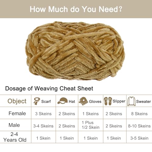 HARFINGTON 1 Skein Velvet Yarn Chenille Yarn 100g/3.5oz 87 Yards Total Length 6# Super Bulky Polyester Soft Blanket Yarn for Knitting Weaving Bag Scarf, Khaki - color: Khaki