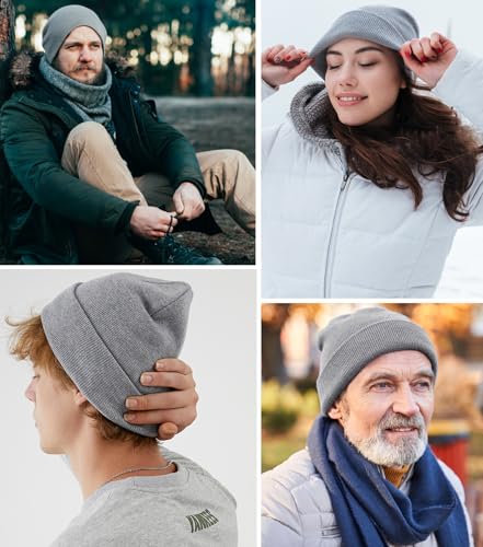 100% Cotton Beanie Hat Winter Hats Women Men Warm Knit Beanies | Double Layer Warmth ,Ultra-Soft Itch-Free Pure Cotton Knitted, Cuffed & Uncuffed Fisherman Slouchy Skull Cap for Womens Mens - color: 1pcs Light Grey