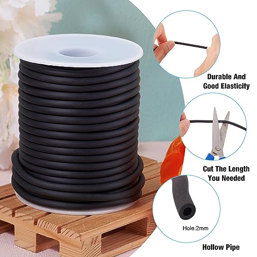 Beadthoven 4mm Hollow Pipe Rubber Tube Cords, 16Yards Barber Cord for Knitting Stitch Holder, Tubing Rubber Cord with Spool for Bracelet Jewelry Making DIY Crafts 2mm Hole - Black - color: Black, size: 4mm
