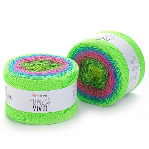 Yarn Art Flowers Vivid Yarn 250gr 8.80 oz 1094yds 55% Cotton 45% Acrylic Multicolor Cotton Fine Yarn Rainbow Crochet Spring Summer (506) - color: 506