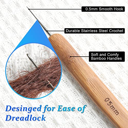 6PCS Dreadlock Crochet Needle for Dreadlocks 0.5mm, Durable Dreadlock Crochet Hooks for Hair with Interlocking Tool, Excellent for Maintaining Real Dread Loc - size: 0.5 mm
