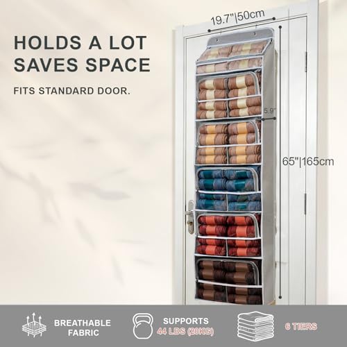Hanging Yarn Storage Organizer 6 Zipper Closure Compartments, Knitter-Designed Over-the-Door Yarn Storage with Clear Window, Fully Enclosed, Breathable Fabric