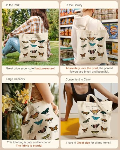 Miss Adola Aesthetic Tote Bag for Girls - with Magnetic Buckle and Zipper Inner Pocket for Women Lady Canvas Cotton Tote Bag - color: Nine Butterflies