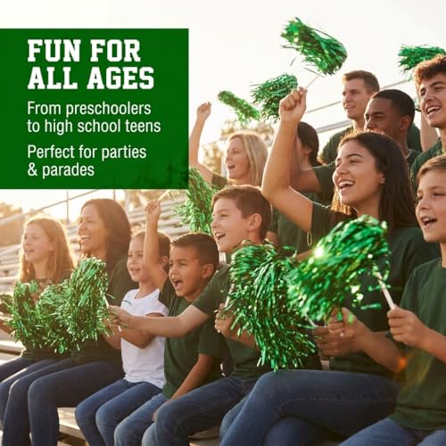Metallic Kelly Green Foil Textured School Spirit Shakers- Pack of 10 | Anderson's Metallic Pom Pom, For Cheerleader, Football, Basketball, Homecoming, Team Party, Dance Performance - color: Kelly Green