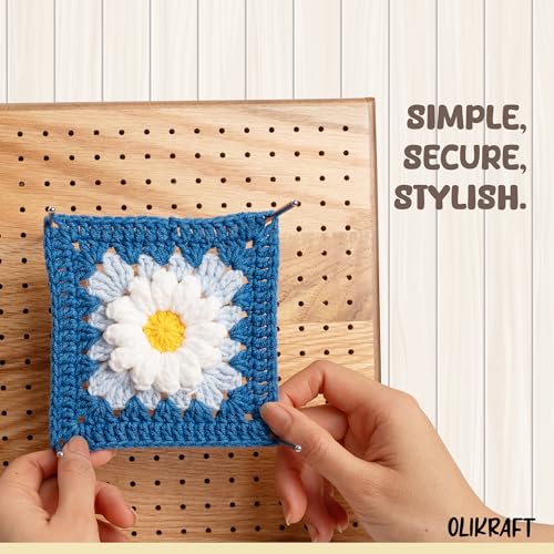 Olikraft Granny Square Blocking Board (9.5 Inch, 20 Pins) | Durable wood build, evenly spaced 0.5 inch holes for perfect tension, secure hold from rust-resistant stainless steel - size: 9.5 inches, style: Premium - 20 pins