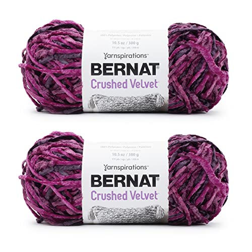 Bernat Crushed Velvet Soft Knitting Crochet Yarn, Magenta, 2-Pack | #5 Bulky Yarn, 100% Polyester, Soft Velvet Crochet Yarn for Blankets, Knitting & DIY Crafts, 315yds, 300g/10.5oz per skein - color: Magenta, size: 2 Pack, style: Crushed Velvet