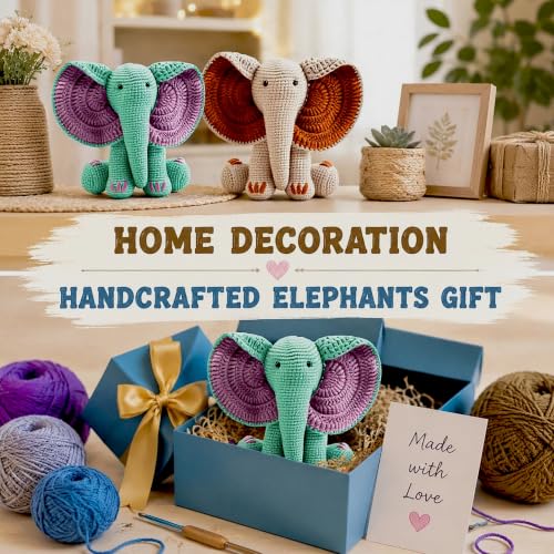 JYZJDKE Crochet Kit for Beginners Adults - DIY Amigurumi Elephant Knitting Starter Kit with Yarn Sets, Crochet Animal Kit Cute Stuffed Animal Craft Birthday Gifts (Beige White+Tiffany Green Elephant) - color: Beige White/Terracotta+Tiffany Green/Pink Elep