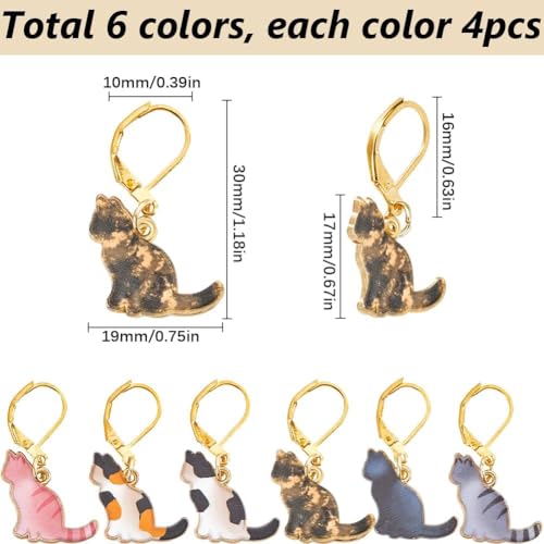 SUNNYCLUE 1 Box 24pcs Crochet Stitch Markers Cat Crochet Marker Charms Alloy Enamel Cute Funny Animal Gold Locking Clips Clasps Charm for Crocheting Knitting Weaving Jewelry Making DIY Accessories - style: Cat 2