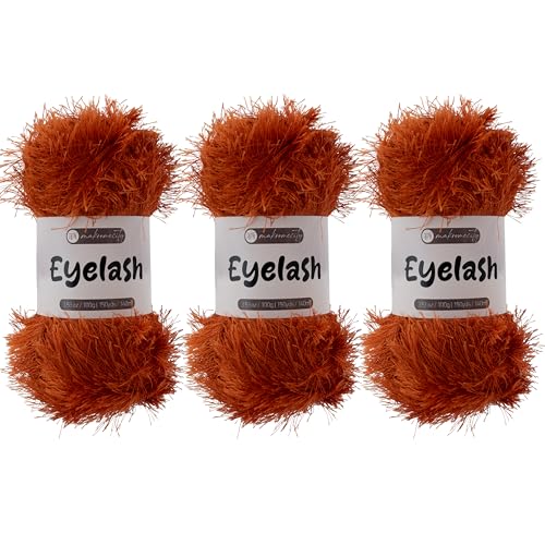 Makromecity Eyelash Yarn – Fuzzy Fun Fur Yarn, 3.53 Oz (100g) 150 yd (140m), Weight 3 Light, Premium Polyester Novelty Feather Yarn for Scarves, Amigurumi, Plush Toys & Craft (Brick, 3 Skeins) - color: Brick, size: 3 Skeins