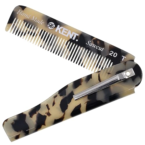 Kent 20T TW Handmade Folding Pocket Comb for Men, Fine Tooth Hair Comb Straightener for Everyday Grooming Styling Hair, Beard or Mustache, Use Dry or with Balms, Saw Cut Hand Polished, Made in England - color: White Tokyo, size: 2 Pack
