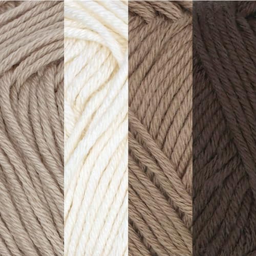JubileeYarn Bamboo Cotton Sport Yarn, Shades of Brown, 4 Skeins | 50g/Skein - color: Shades of Brown, size: 4 Skeins