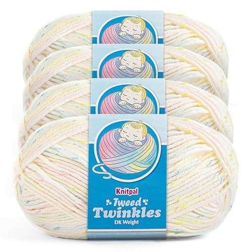 Tweed Twinkles Soft Baby Yarn DK Acrylic 4-Pack (696Yds/400G), Creamy White | Acrylic Baby Blanket Knitting Yarn with Free Patterns - Size 3 DK Light Worsted Weight Yarn for Crocheting with Flecks - color: Creamy White, size: Pack of 4