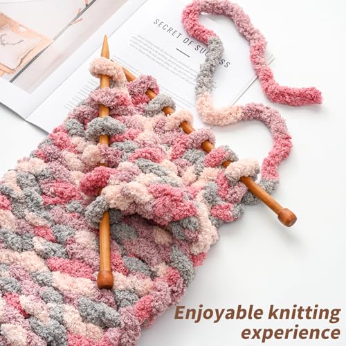 10 Pack Jumbo Chunky Yarn for Hand Knitting, Fluffy Variegated Chunky Chenille Yarn for Crocheting, 240yds/70.5oz Super Bulky Soft Crochet Baby Blanket Yarn(Grey-Pink-Purple) - color: Grey-Pink-Purple