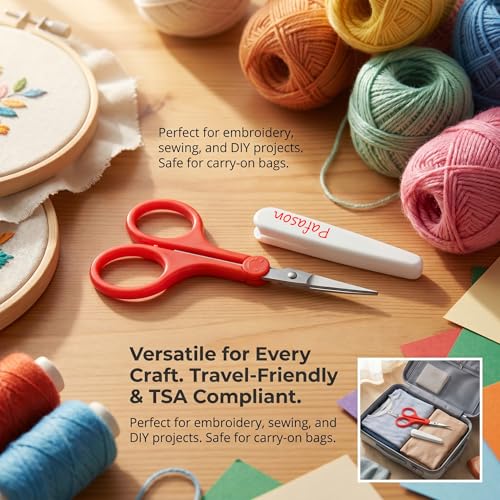PAFASON Small Travel Sewing Crafting Scissors Set Straight Curved Tip | Stainless Steel for Quilting DIY Knitting Embroidery Cross Stitch Crochet Thread Yarn Paper Detail Cutting Safety Case - color: Straight 4in Pinkpurple + Curved 3.5in Red