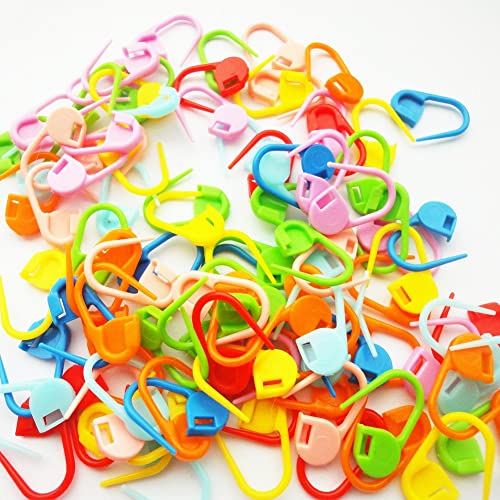 210-Piece Knitting & Crochet Accessory Set - 10-Color Locking Stitch Markers, Needle Clips, Counters, DIY Craft Safety Pins (Colors Shipped Randomly) + 3 Sizes of Big Eye Metal Needles