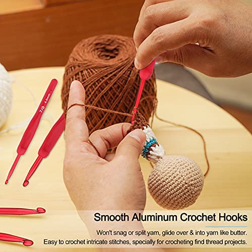 Coopay Red Crochet Hooks, Soft Crochet Hook Set for Arthritic Hands | 9pcs 2.0-6.0mm Soft Touch Crochet Needles Ergonomic Soft Grips for Beginners/Professionals, Exquisite Crocheter Gifts - color: Red