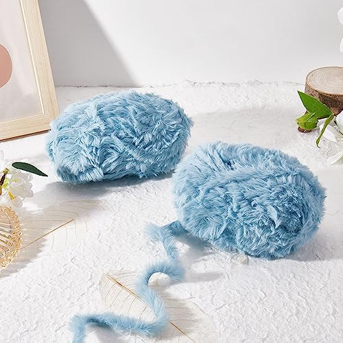 BEEFLYING 2 Roll Super Soft Fur Chunky Fluffy Faux Fur Yarn - Fluffy Eyelash Yarn for Crochet, Knit Blanket, Rug, Clothes - 230m (232.8yds, 51g2) - Sky Blue - color: Sky Blue