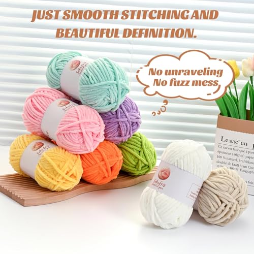2 Pack Chunky Chenille Yarn for Crocheting, Baby Yarn for Crocheting Soft Blanket, 174.9 yds /7 oz Crochet Yarn, Bulky 5 Amigurumi Yarns, Fluffy Velvet Yarns for Knitting Crafts (2 Milky White) - color: 2 Milky White