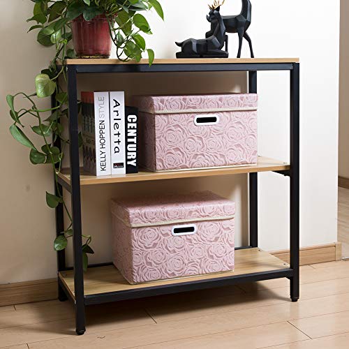 PRANDOM Collapsible Storage Boxes with Lids Fabric Decorative Storage Bins Cubes Organizer Containers Baskets with Cover Handles Divider for Bedroom Closet Living Room 14.9x9.8x9.8 Inch 1 Pack - color: Pink, size: Medium(1-Pack)