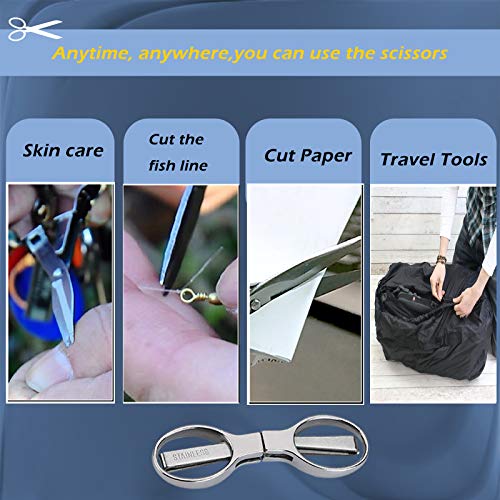 Friker Folding Scissors,Portable Telescopic Cutter Pocket Badge Scissors | 2 Pcs Mini Safe Silver Foldable Scissors for Household, Office, Handcrafts, Sewing, Nurse Use, Travel and Fishing - color: Silver