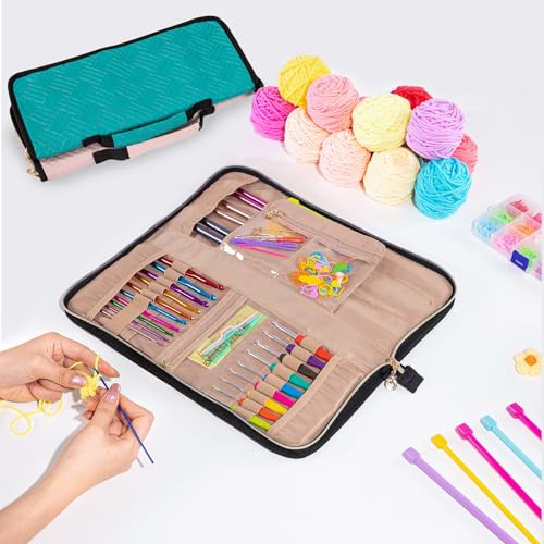 Knitting Needles & Crochet Hook Case - Empty (up to 14 Inches) - Knitting & Crochet Accessories Organizer - color: Teal, size: 14 Inches