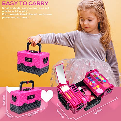 52 PCS Kids Makeup Kit, Safe and Washable Makeup for Kids Princess Toys | Real Girls Makeup Kit, Toddler Makeup Kit with Cosmetic Case, Maquillaje Para Niñas, Birthday Gifts for Girls 3 4 5 6 7 8 9 - style: Makeup-Palette-L-Rose