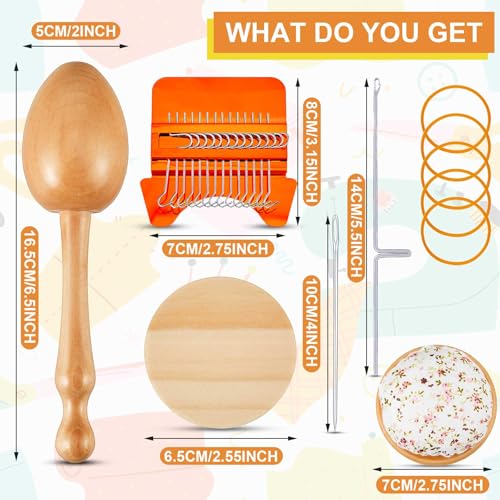 Jexine Mini Darning Egg for Socks 14 Hooks Small Speedweve Style Weaving Darning Loom with 9 Pcs Large Eye Needles 50 Colors Thread for Handcraft DIY Weaving Repair Tool(Bright Color) - color: Bright Color, size: 14 Hooks, style: Egg