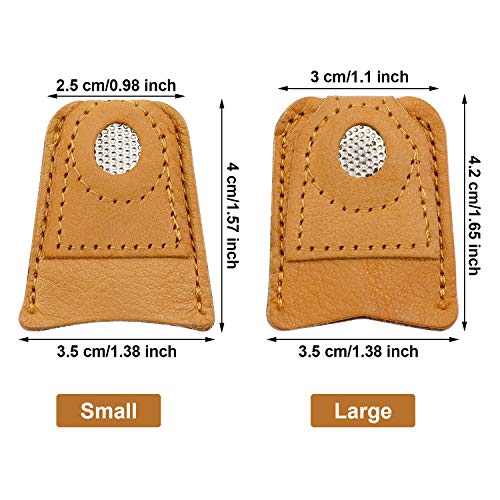 WILLBOND 4 Pcs Leather Thimble Finger Protector for Hand Sewing, 2 Sizes | Coin Shape, Quilting Knitting Needlework Use, Soft Cowhide, Fits Most Fingers, 2 Pcs Each Size